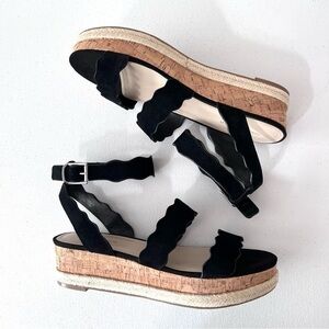 Marc Fisher Black and Tan Platform Sandals with Ankle Strap